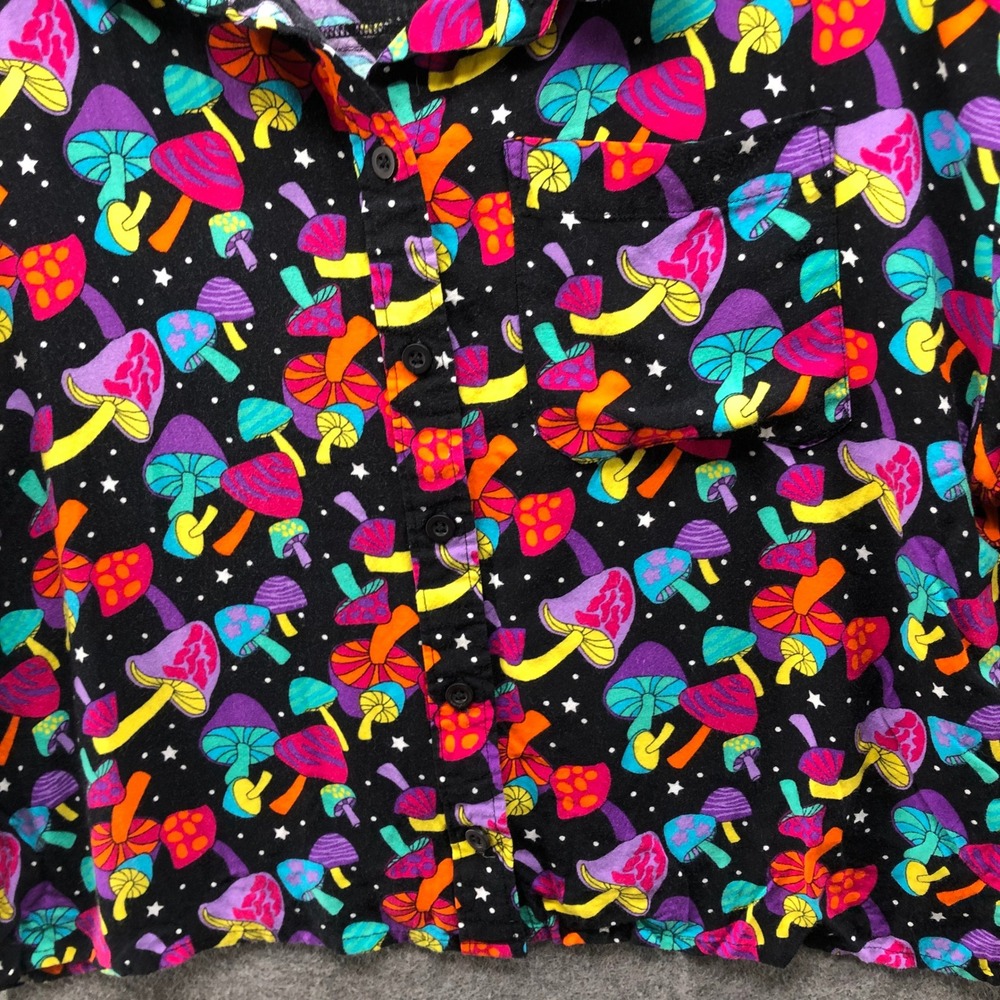 A-Lab Mushroom Print Cropped Button Up Shirt Womens L Psychedelic Colorful Boxy - Picture 7 of 10